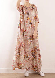 Chic Pink Print Oriental Summer Maxi Dress - SooLinen