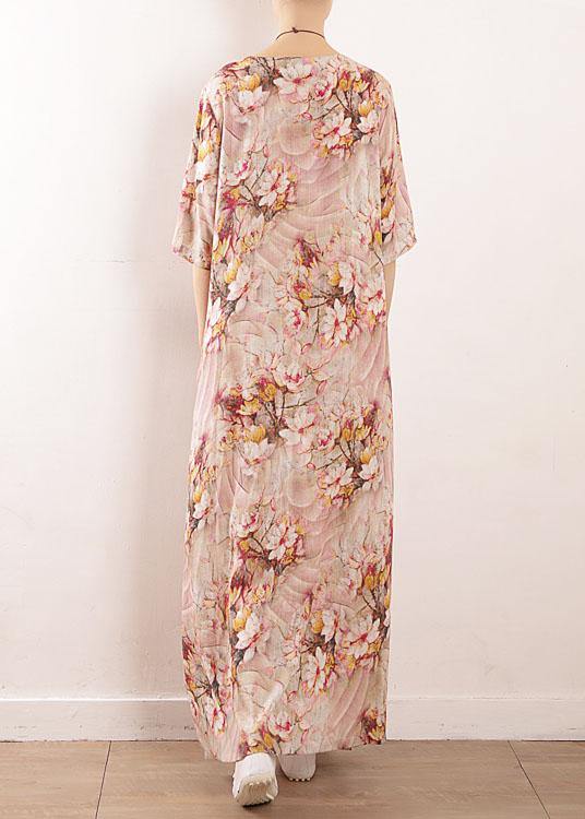 Chic Pink Print Oriental Summer Maxi Dress - SooLinen