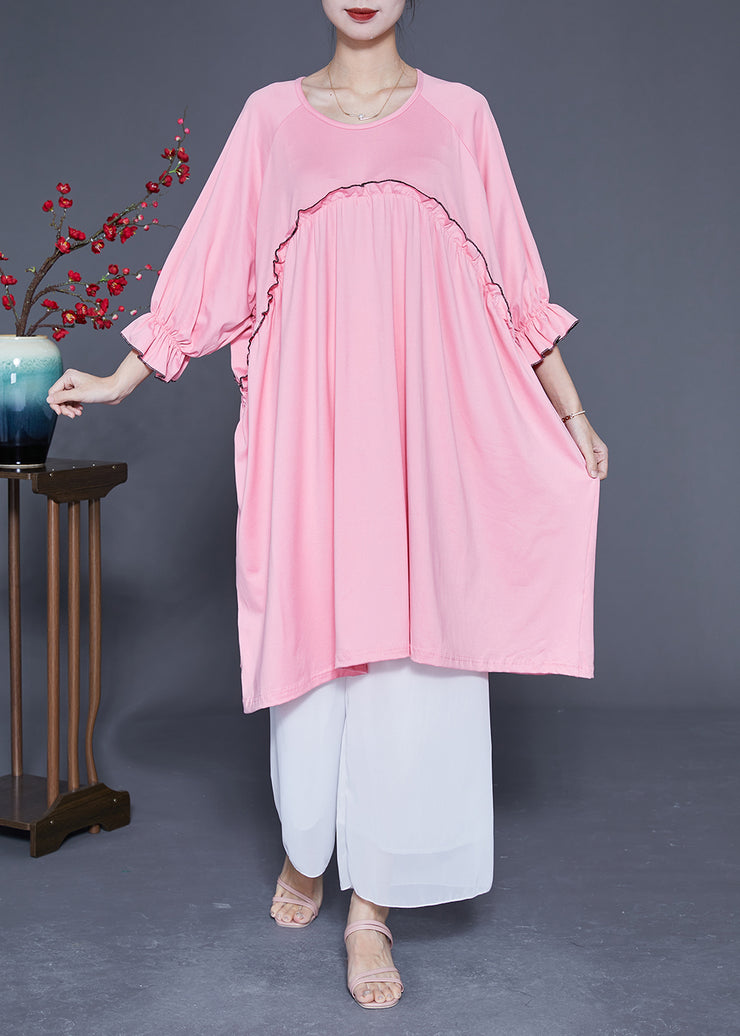 Chic Pink Ruffled Patchwork Cotton A Line Dress Summer