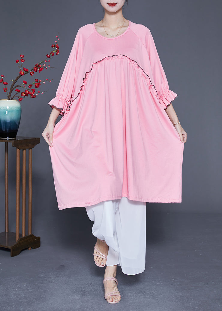Chic Pink Ruffled Patchwork Cotton A Line Dress Summer