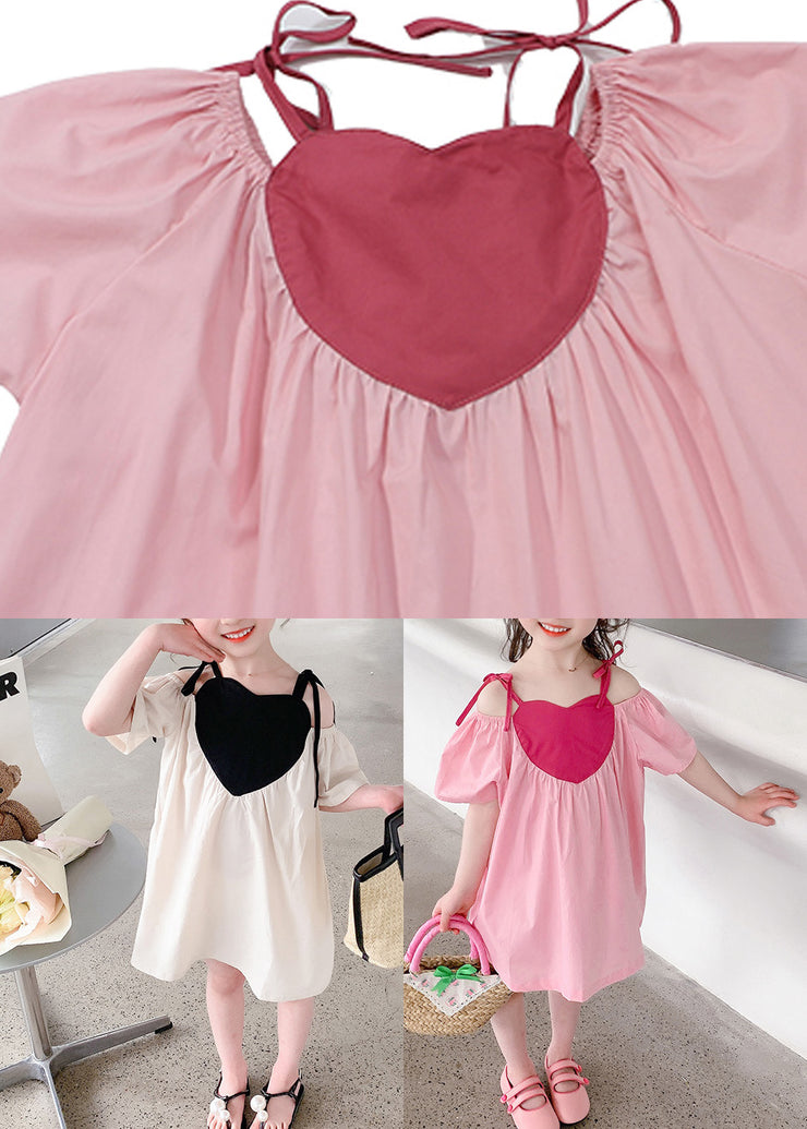 Chic Pink Slash Neck Wrinkled Cotton Slip Mid Dress Sleeveless
