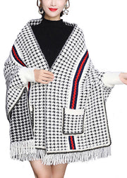 Chic Plaid Tasseled Pockets Patchwork Knit Blended Cardigans Fall