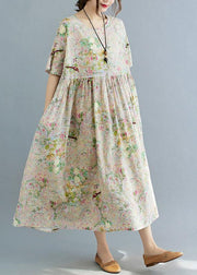 Chic Print O-Neck Summer Cotton Dress - SooLinen