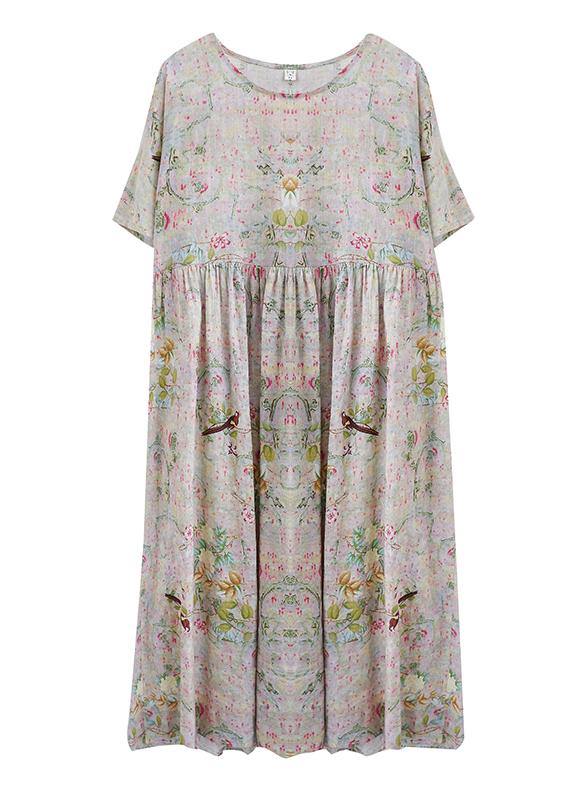 Chic Print O-Neck Summer Cotton Dress - SooLinen