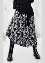 Chic Print Wrinkled Elastic Waist A Line Skirt