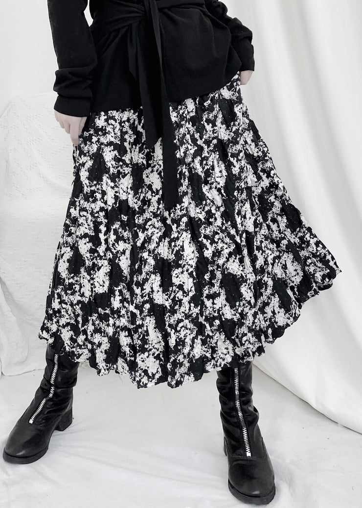 Chic Print Wrinkled Elastic Waist A Line Skirt