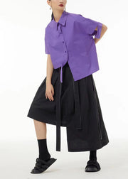 Chic Purple Asymmetrical Design Cotton Blouse Top Summer