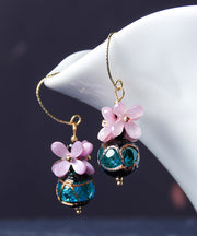 Chic Purple Blue Coloured Glaze Floral Drop Earrings