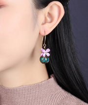 Chic Purple Blue Coloured Glaze Floral Drop Earrings