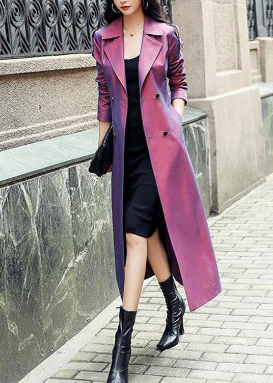 Chic Purple Button Pockets Patchwork Cotton Long Trench Coats Fall