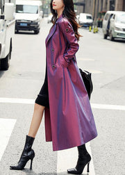 Chic Purple Button Pockets Patchwork Cotton Long Trench Coats Fall
