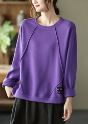 Chic Purple O-Neck Patchwork Knit Fall Pullover Street wear