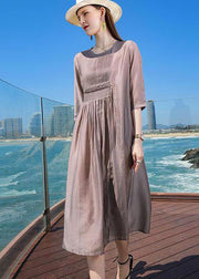 Chic Purple O Neck Patchwork Silk Holiday Dresses Summer