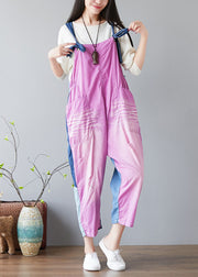 Chic Purple Oversized Patchwork Applique Cotton Overalls Jumpsuit Spring