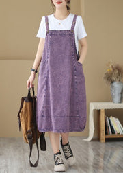 Chic Purple Oversized Patchwork Denim Strap Dress Summer