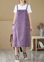 Chic Purple Oversized Patchwork Denim Strap Dress Summer