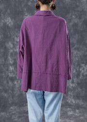 Chic Purple Oversized Patchwork Linen Blouses Summer