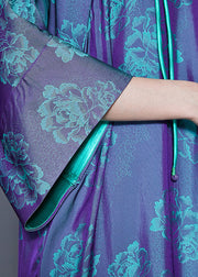 Chic Purple Oversized Print Silk Dresses Bracelet Sleeve
