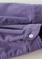 Chic Purple Patchwork Corduroy Shirt Dresses Long Sleeve
