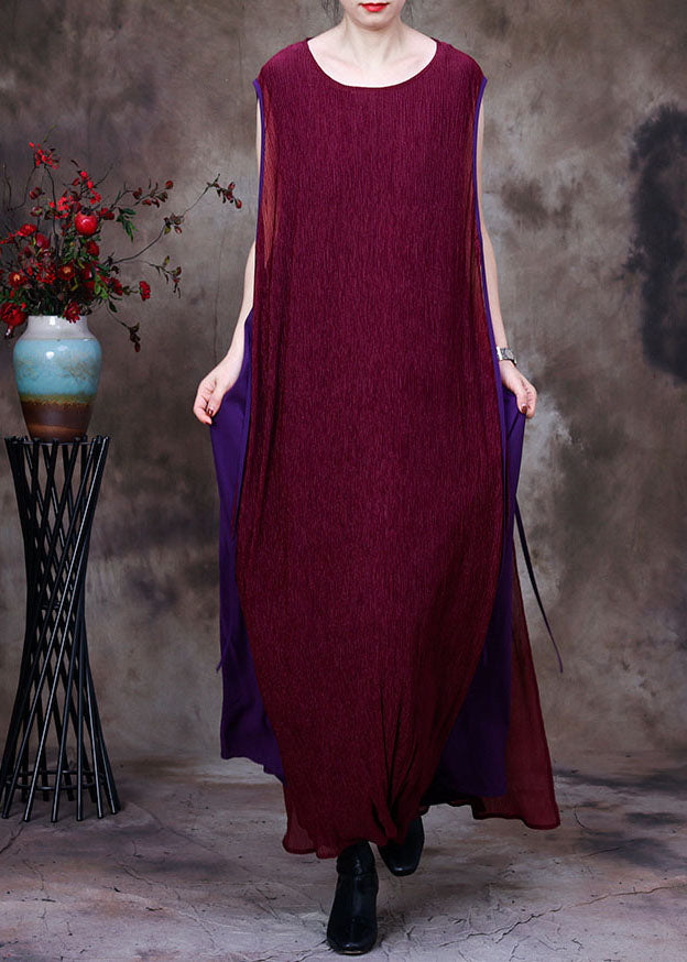 Schicke lila Patchwork-O-Ausschnitt-Seiden-Fälschungs-zweiteilige lange Kleider ärmellos