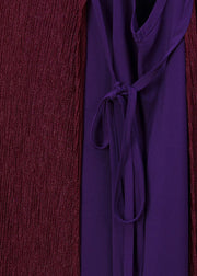 Schicke lila Patchwork-O-Ausschnitt-Seiden-Fälschungs-zweiteilige lange Kleider ärmellos