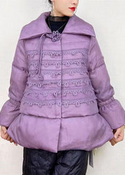 Chic Purple Peter Pan Collar Button Patchwork Duck Down Coat Winter