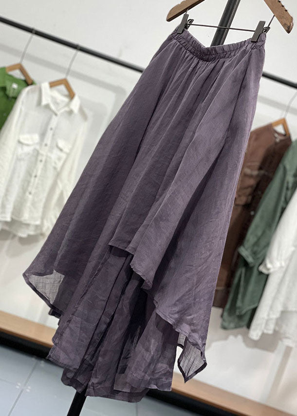 Chic Purple Wrinkled Asymmetrical Patchwork Linen Pants Skirts Summer