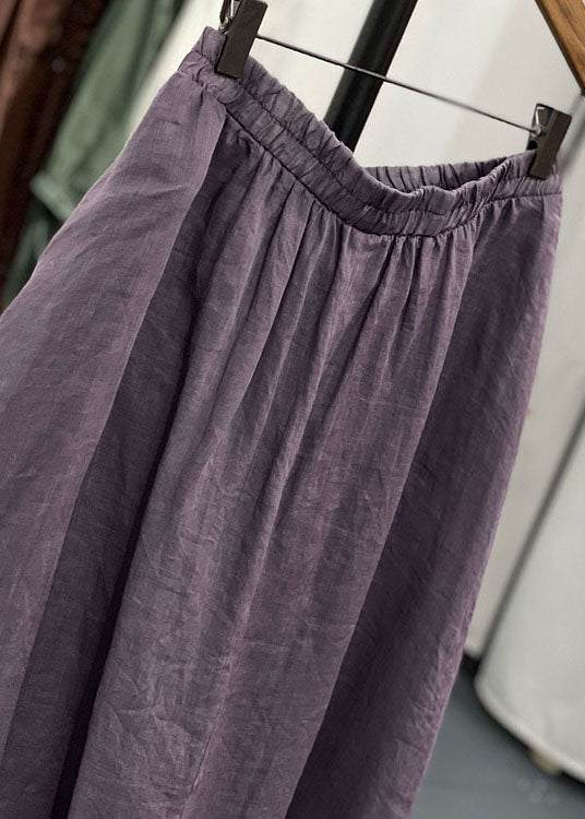 Chic Purple Wrinkled Asymmetrical Patchwork Linen Pants Skirts Summer