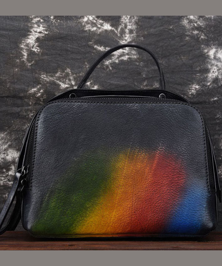 Chic Rainbow Tie Dye Paitings Calf Leather Satchel Handbag