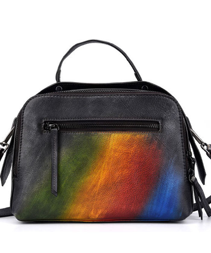 Chic Rainbow Tie Dye Paitings Calf Leather Satchel Handbag