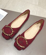 Chic Red Cotton Fabric Diamond Splicing Flat Feet Shoes