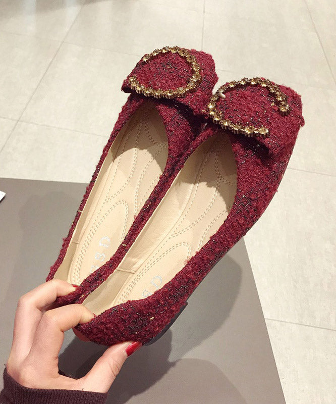 Chic Red Cotton Fabric Diamond Splicing Flat Feet Shoes