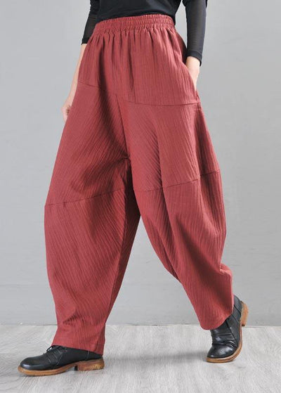 Chic Red Cotton Linen Radish trousers Pants Summer - SooLinen