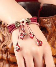 Chic Red Hand Knitting Alloy Cloisonne Shell Flower Charm Bracelet