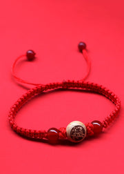 Chic Red Hand Knitting Peach Wood Charm Bracelet