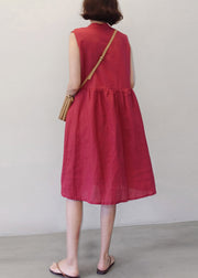 Chic Red O-Neck Patchwork Wrinkled Maxi Dresses Summer