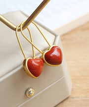 Chic Red Overgild Inlaid Agate Love Hoop Earrings