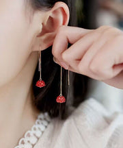Chic Red Sterling Silver Ancient Gold Drop Earrings