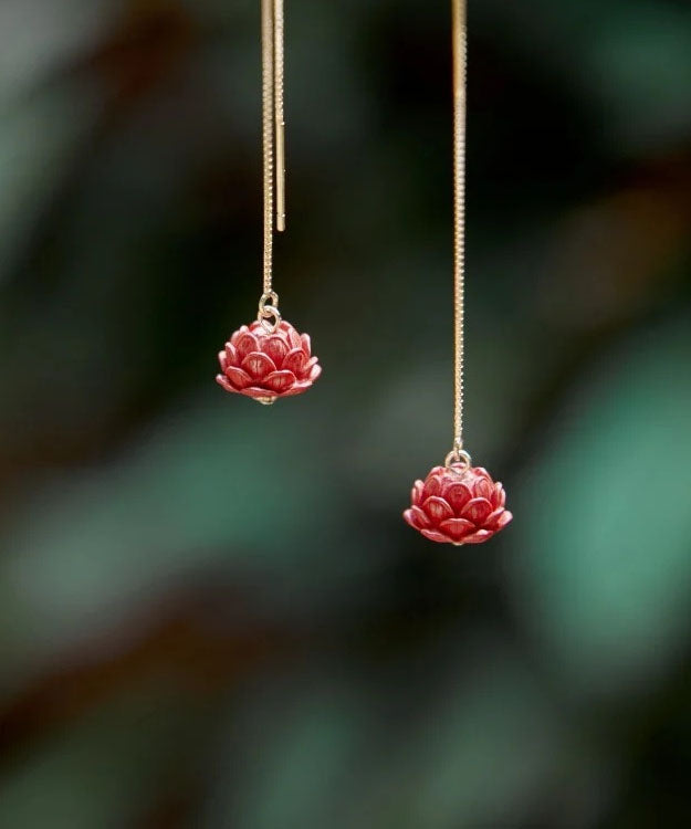 Chic Red Sterling Silver Ancient Gold Drop Earrings