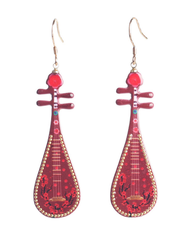 Chic Red Sterling Silver Pipa Drop Earrings