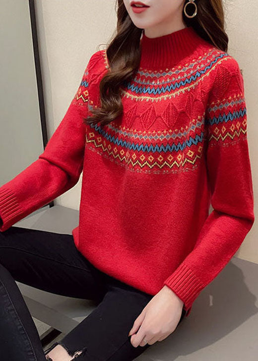 Chic Red fashion Thick retro Fall Knit Sweater