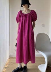 Chic Rose Backless Patchwork Cotton Long Dresses Puff Sleeve