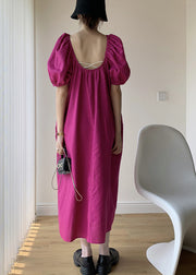 Chic Rose Backless Patchwork Cotton Long Dresses Puff Sleeve