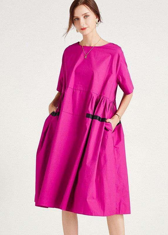 Chic Rose Fashion Pockets Summer Cotton Short Sleeve Party Dress - SooLinen