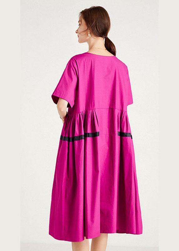 Chic Rose Fashion Pockets Summer Cotton Short Sleeve Party Dress - SooLinen
