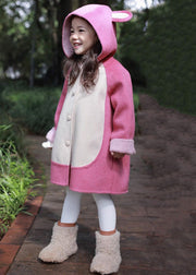 Chic Rose Hooded Button Patchwork Girls Coat Long Sleeve