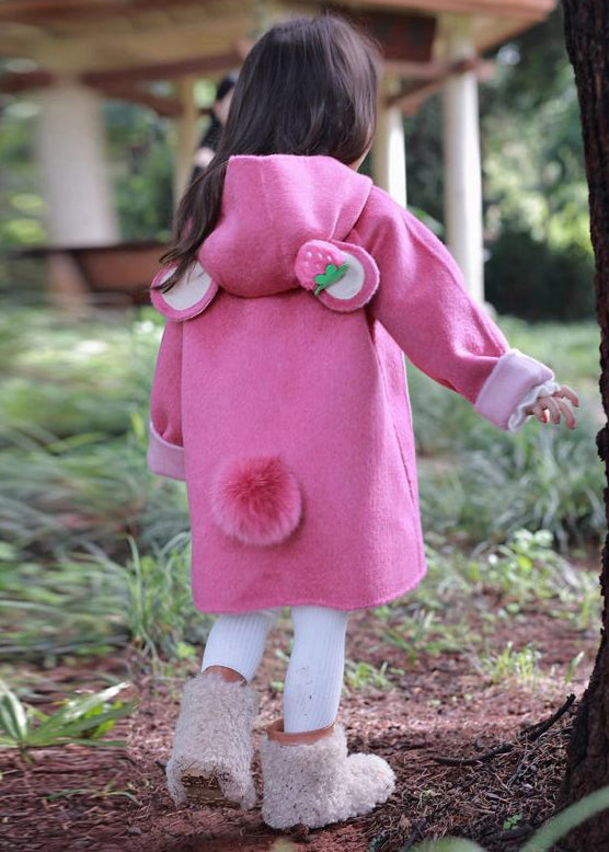 Chic Rose Hooded Button Patchwork Girls Coat Long Sleeve