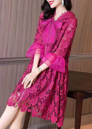 Chic Rose Hooded Embroidered Patchwork Lace Dresses Fall
