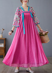 Chic Rose Print Lace Up Patchwork Chiffon Exra Large Hem Dress Summer