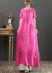 Chic Rose Print asymmetrical design Party Summer Linen Dress - SooLinen